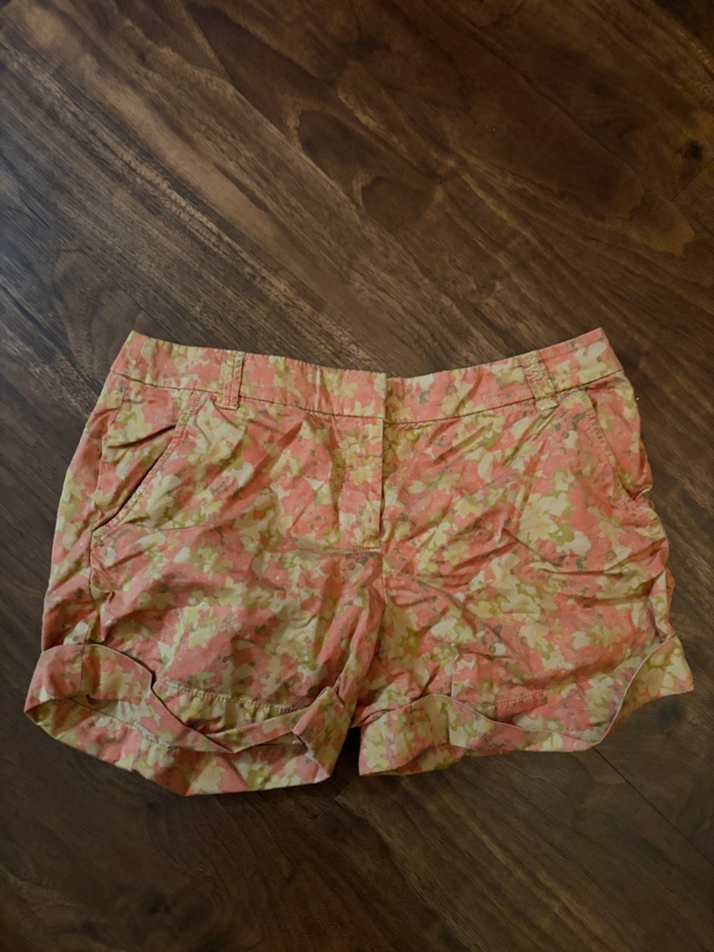 J. Crew Pink and Cream Floral Ruffle Hem Shorts